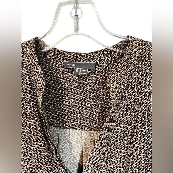 Vince Silk Diagonal Print Drop Waist Drawstring Long Sleeve Shirt Dress - Picture 4 of 7